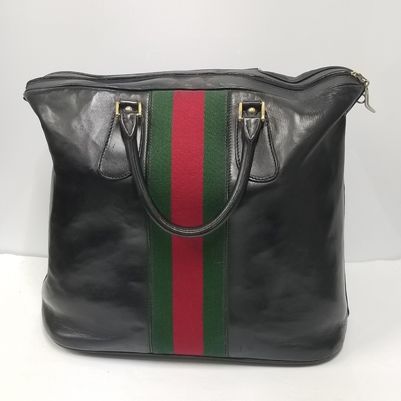 Rare Vintage Gucci Web Tall Boston Weekender Carryall luggage Travel bag - Picture 4 of 16